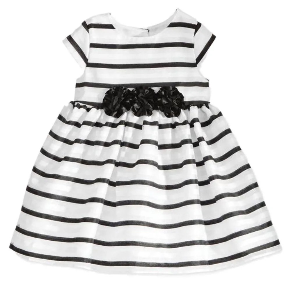 Pastourelle Black and White Dress with Floral Accent